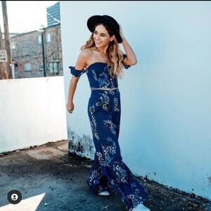 NWT SAGE The Label Blue Floral 2 Piece Set Crop Top & Wide Leg Palazzo Pants